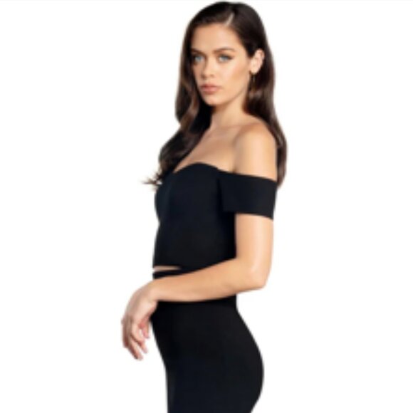 Dress the Population Bailey Crop Corset Style Top Ponte Black NEW NWT Large - Picture 10 of 10